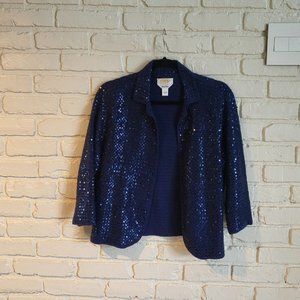 Talbots Blue Sequin Jacket Petite Large